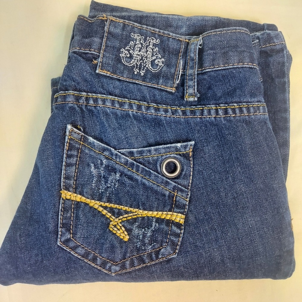 UND Womens Jeans 29x34 Dark Acid Distressed Whiskers Grunge Hip Hop‎ Biker